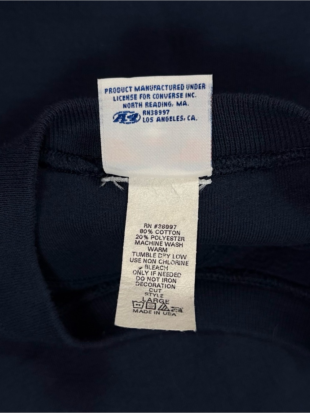 Vtg 90s USA Made Converse Navy Red Graphic Print Crewneck Sweatshirt Men Large - Picture 5 of 5